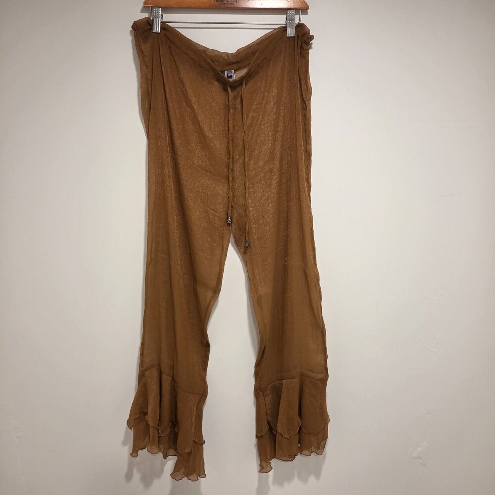 Pretty Angel Silk Blend Sheer Flared Palazzo Pants XL Gypsy Hippie Boho Festival